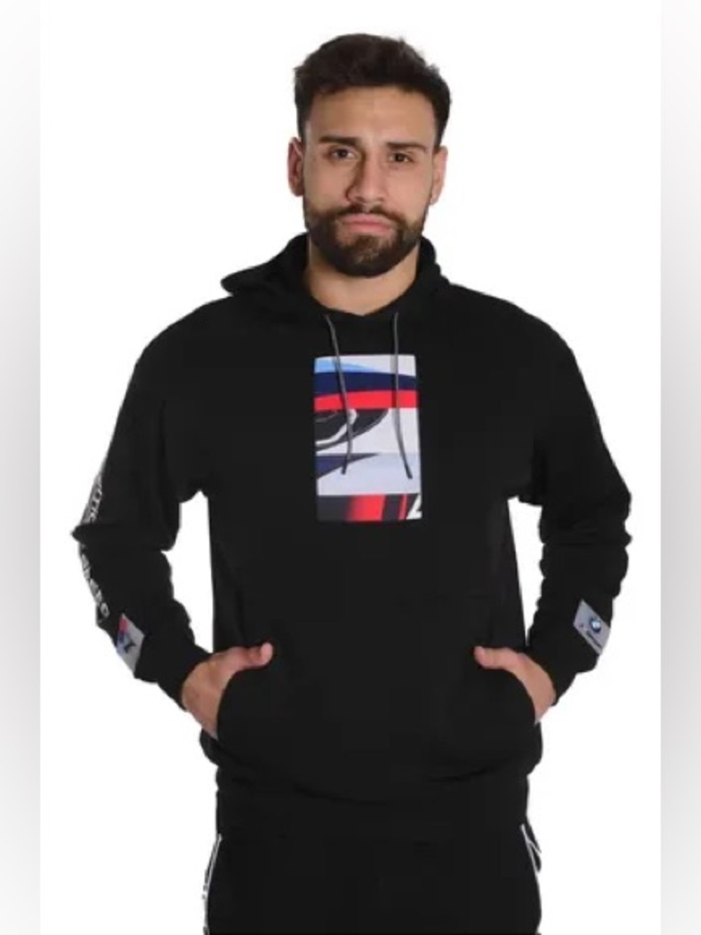 Sz Large Puma Black Hoodie with Reflective-Style Drawcords and Motorsport Tag